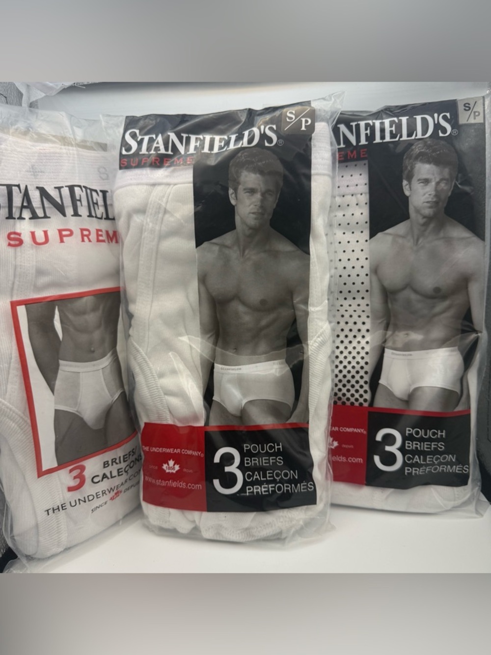 3 Pk Of New 3-Piece Stanfields Supreme Mens Pouch Briefs White Cotton Blend S/P